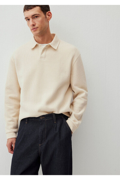 Düğmeli Beyaz Basic Sweatshirt 0S10266-81202 - Beyaz-81202 - 3
