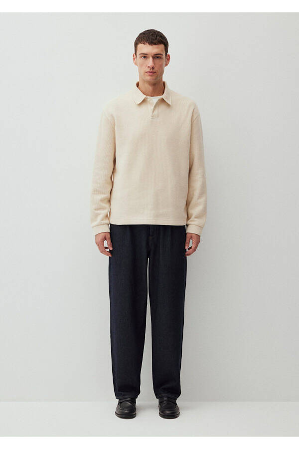 Düğmeli Beyaz Basic Sweatshirt 0S10266-81202 - Beyaz-81202 - 4