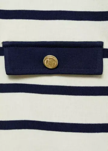 Düğmeli çizgili hırka - Ekrü - 4