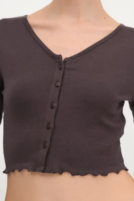 Düğmeli Crop Hırka H1666-T10-Z.Kahve - 3
