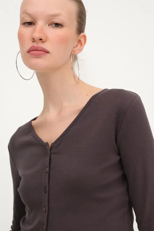 Düğmeli Crop Hırka H1666-T10-Z.Kahve - 4