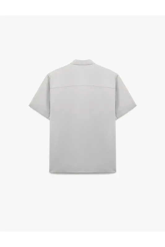 Düğmeli Klasik Yaka Kapaklı Cep Detaylı Rayon Regular Fit Viskon Kısa Kollu Gömlek-Gri - 4