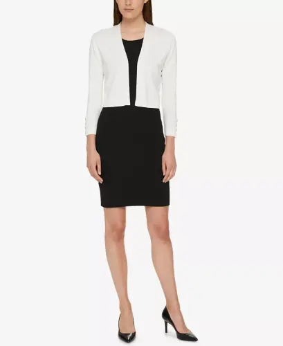 Women's Button Sleeve 3/4 Sleeve Cardigan - Ivory - 3