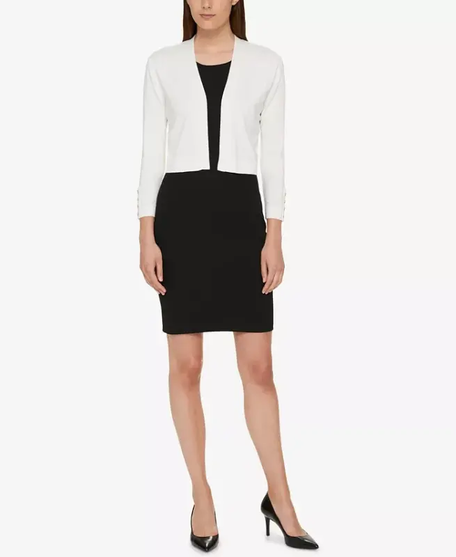 Women's Button Sleeve 3/4 Sleeve Cardigan - Ivory - 3