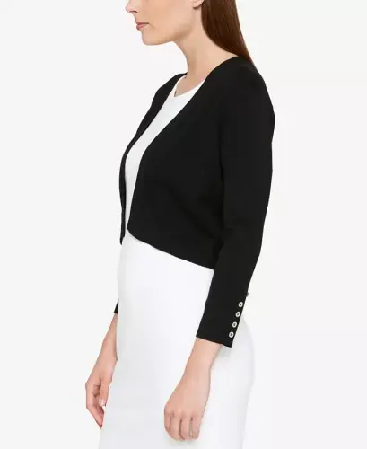 Women's Button Sleeve 3/4 Sleeve Cardigan - Black - 2