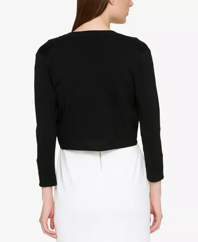 Women's Button Sleeve 3/4 Sleeve Cardigan - Black - 3