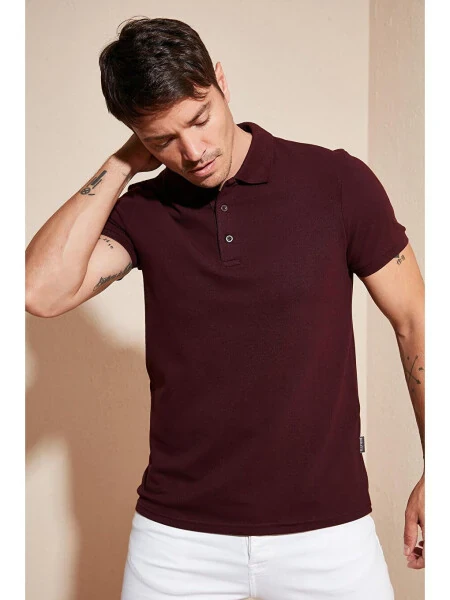 Düğmeli Regular Fit Polo %100 Pamuk Tişört 5902127-Bordo - BURATTI