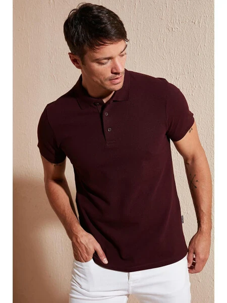 Düğmeli Regular Fit Polo %100 Pamuk Tişört 5902127-Bordo - BURATTI (1)