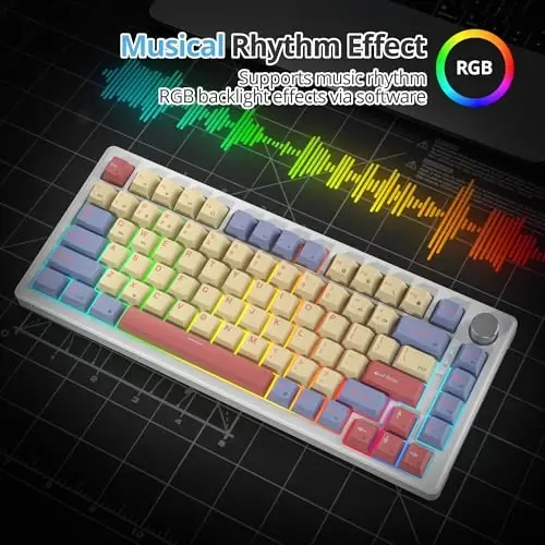 SbocKeeb 75% Mechanical Keyboard Gasket with Knob, Custom Wired Creamy Gaming Keyboard TKL 75 Percent Hot Swappable RGB Backlit, Pre-lubed Switch for Win/MAC PC Laptop（Cotton Candy/White Switch） - 4