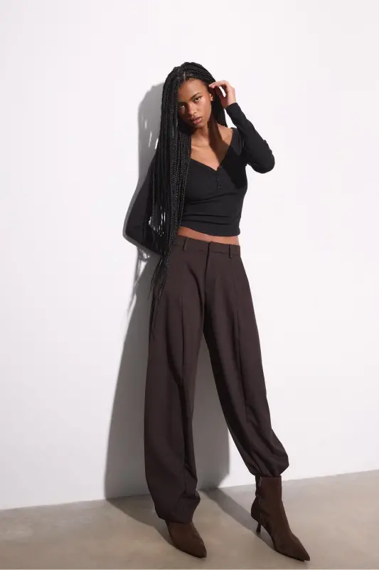 Düğmeli t-shirt-Siyah - 2