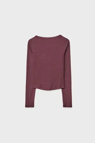 Düğmeli t-shirt-Bordo1 - 6