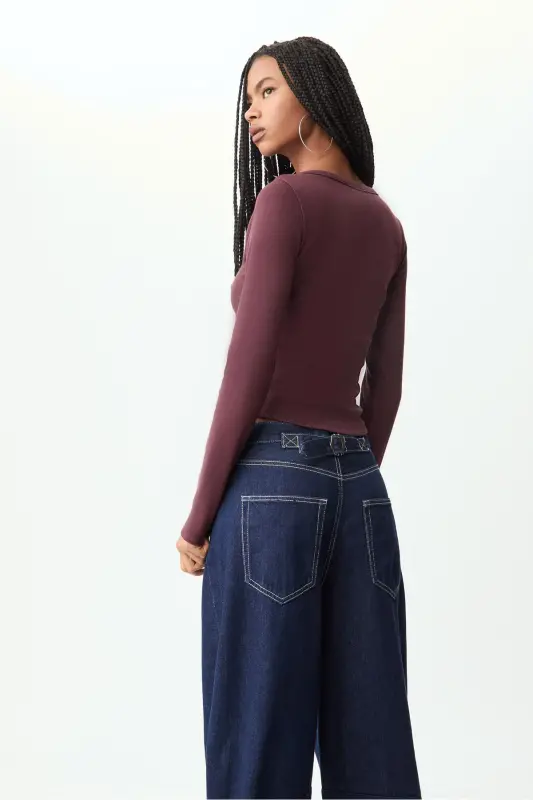 Düğmeli t-shirt-Bordo1 - 4