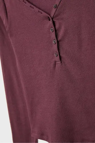 Düğmeli t-shirt-Bordo1 - 7
