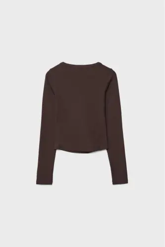 Düğmeli t-shirt-Kahverengi - 6