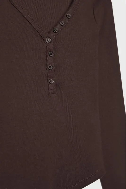 Düğmeli t-shirt-Kahverengi - 7