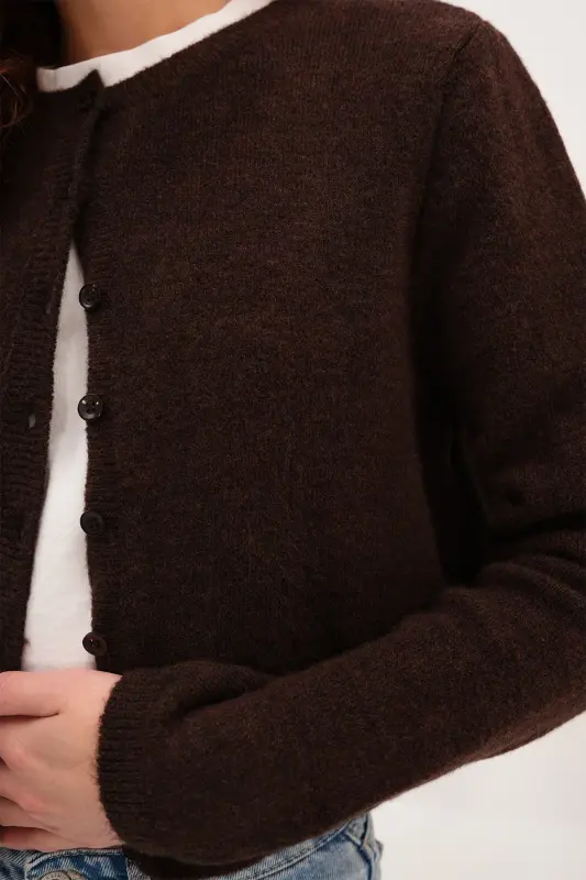 Düğmeli Triko Hırka H3364-A10-Acı Kahve - 3