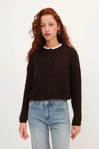 Düğmeli Triko Hırka H3364-A10-Acı Kahve - ADDAX (1)