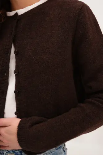 Düğmeli Triko Hırka H3364-A10-Acı Kahve - 3