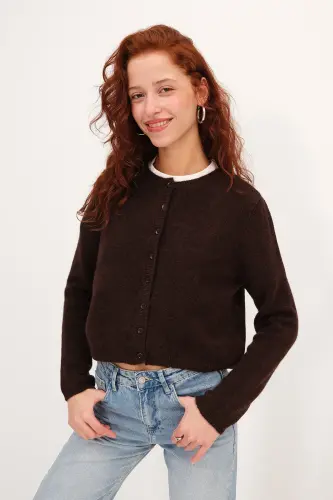 Düğmeli Triko Hırka H3364-A10-Acı Kahve - 5