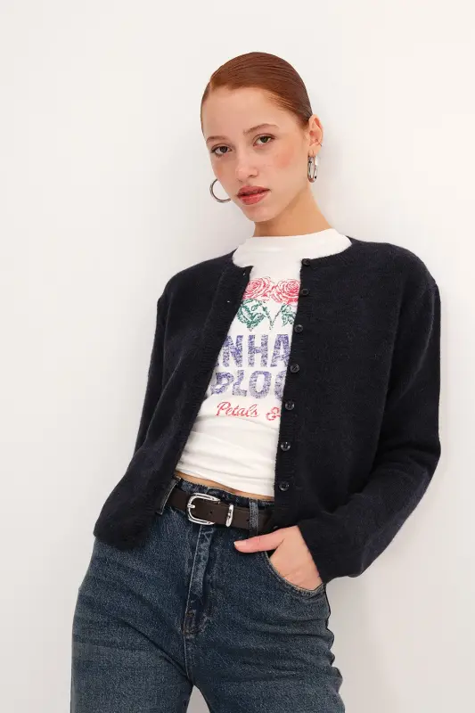 Düğmeli Triko Hırka H3364-A10-Okyanus - 1