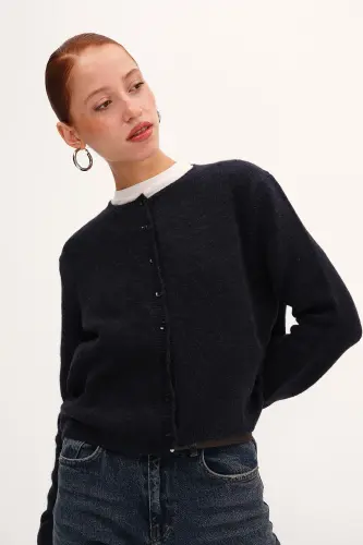 Düğmeli Triko Hırka H3364-A10-Okyanus - 4