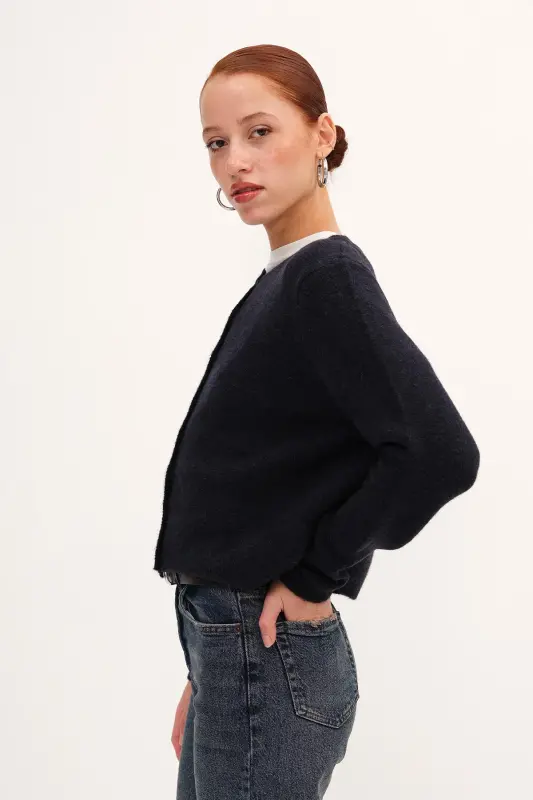 Düğmeli Triko Hırka H3364-A10-Okyanus - 2