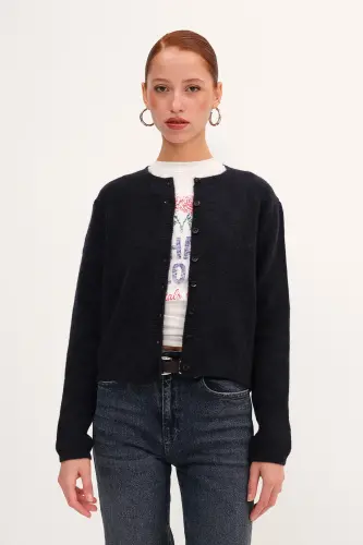 Düğmeli Triko Hırka H3364-A10-Okyanus - 6