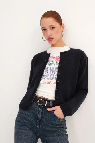 Düğmeli Triko Hırka H3364-A10-Okyanus 