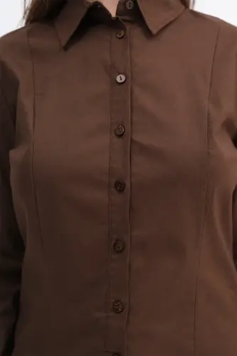 Düğmeli Uzun Kollu Gömlek G16809-Y9-Acı Kahve - 3