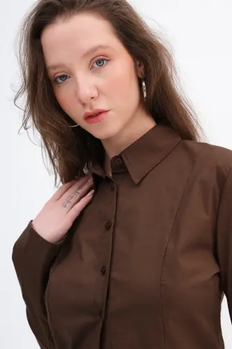 Düğmeli Uzun Kollu Gömlek G16809-Y9-Acı Kahve - 2