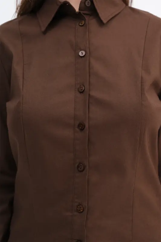 Düğmeli Uzun Kollu Gömlek G16809-Y9-Acı Kahve - 3