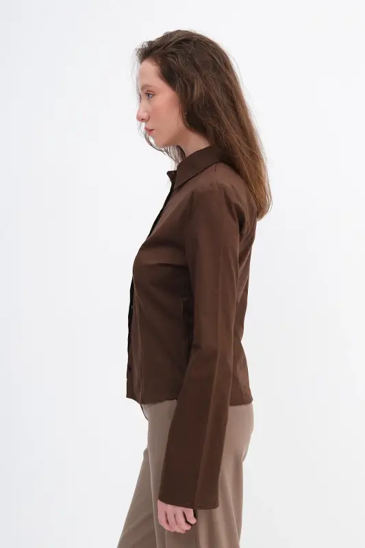Düğmeli Uzun Kollu Gömlek G16809-Y9-Acı Kahve - 4