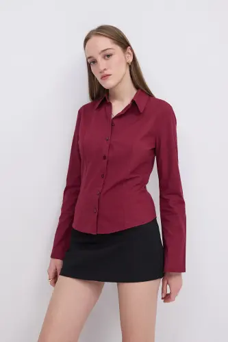 Düğmeli Uzun Kollu Gömlek G16809-Y9-Bordo - 7