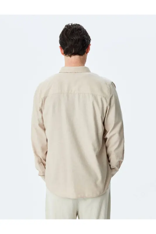 Düğmeli Yaka Uzun Kollu Pamuk Karışımlı Klasik Slim Fit Gömlek - 4