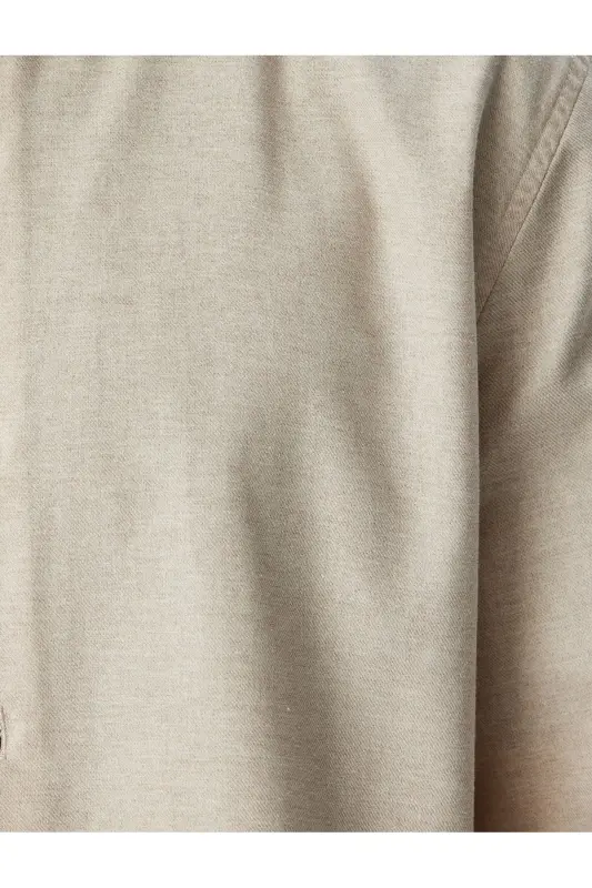 Düğmeli Yaka Uzun Kollu Pamuk Karışımlı Klasik Slim Fit Gömlek - 6