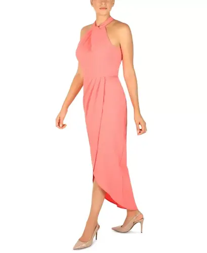Knot-Neck Tulip-Hem Midi Dress - Melon - JULIA JORDAN (1)