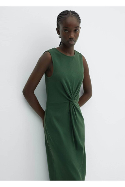 Düğümlü pamuklu elbise-Yeşil 