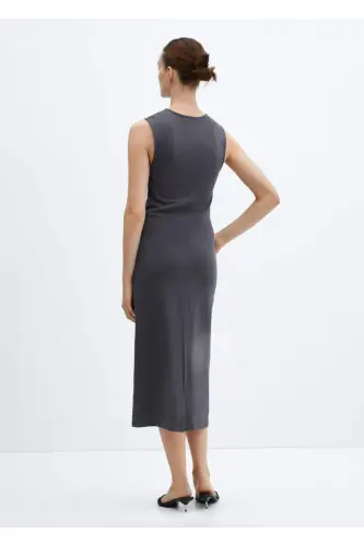 Düğümlü pamuklu elbise-Gri - 4