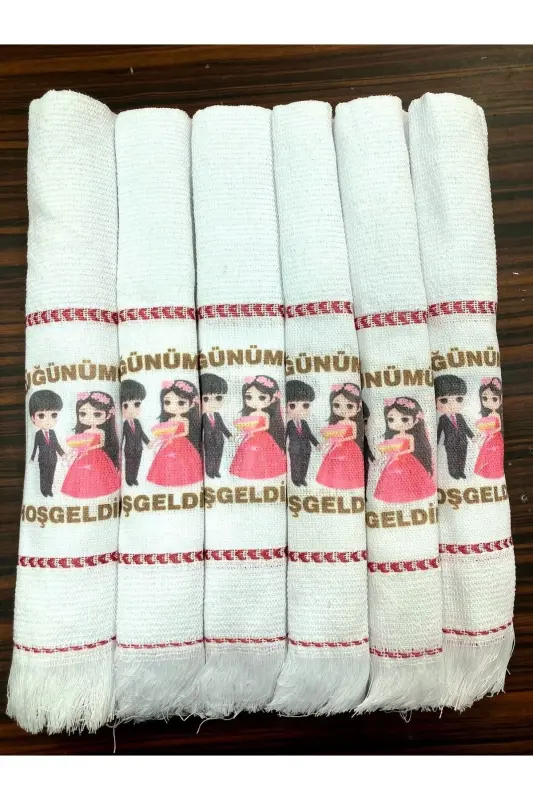 Düğün Havlusu Araba Havlusu Konvoy Havlusu 12li Paket.pembe Gelin 2-BEYAZ 61 - YÖRÜK TUHAFIYE