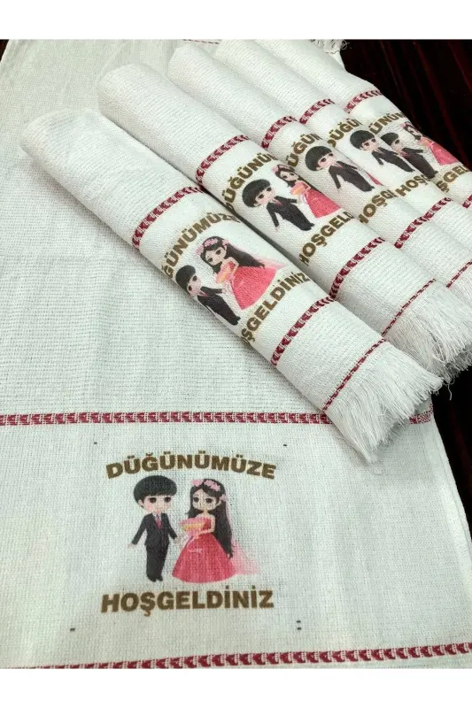 Düğün Havlusu Araba Havlusu Konvoy Havlusu 12li Paket.pembe Gelin 2-BEYAZ 61 - 2