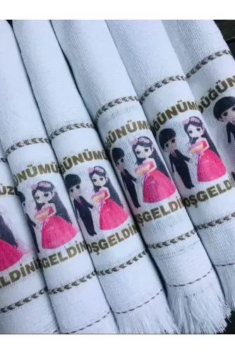 Düğün Havlusu Araba Havlusu Konvoy Havlusu 12li Paket.pembe Gelin 2-BEYAZ 61 - 8