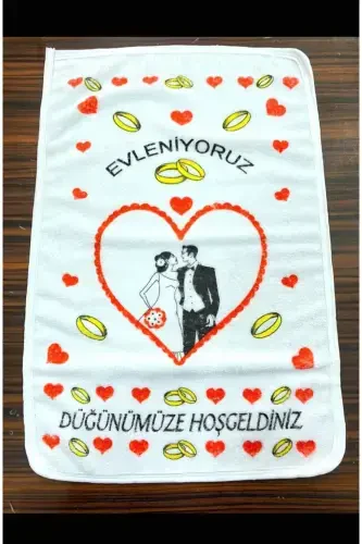 Düğün Havlusu Beyaz 12 Adet ( 40x60 Cm) Kaliteli Kadife Havlu-kırmızı2 - 4