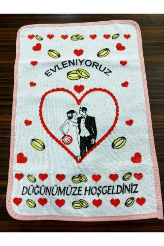 Düğün Havlusu Kırmızı Biyeli Beyaz Havlu 12 Adet ( 40x60 Cm) Kaliteli Kadife Havlu - kırmızı4 