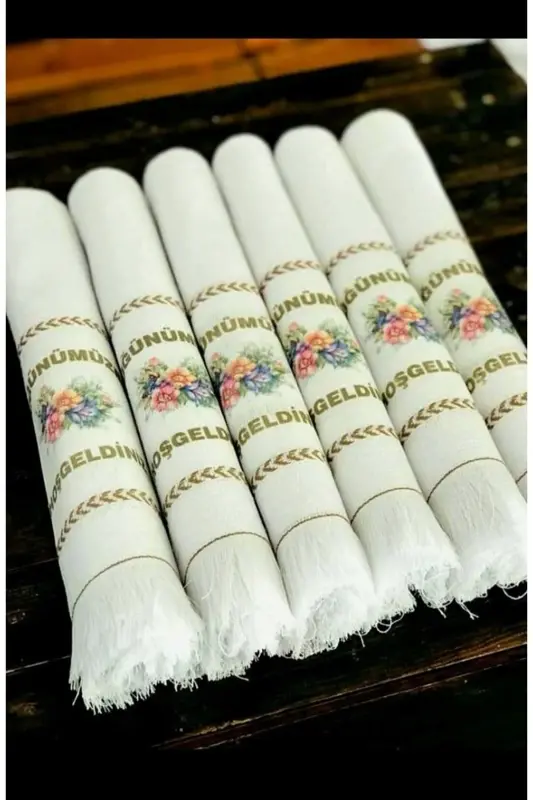 Düğün Havlusu , Tül Keseli Dügün Havlusu Araba Havlusu Konvoy Havlusu 12li Paket Çiçekli - mavi3 - 4