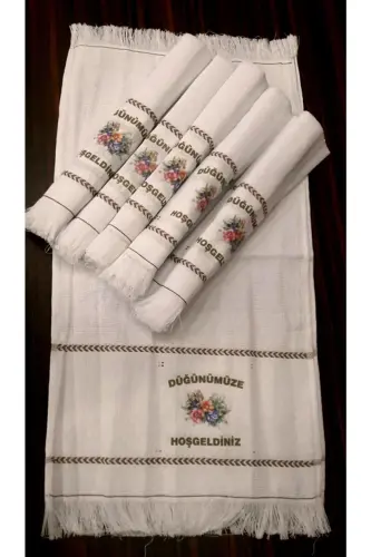 Düğün Havlusu , Tül Keseli Dügün Havlusu Araba Havlusu Konvoy Havlusu 12li Paket Çiçekli - mavi3 - 5