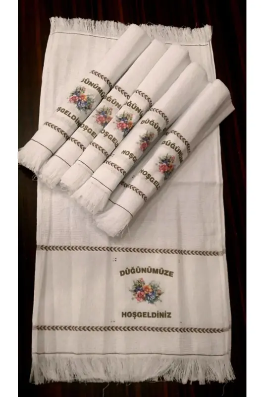 Düğün Havlusu , Tül Keseli Dügün Havlusu Araba Havlusu Konvoy Havlusu 12li Paket Çiçekli - mavi3 - 5