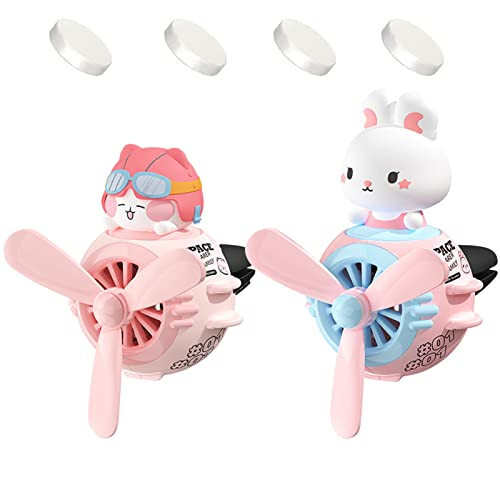 DUHKHAS 2 Pieces Car Air Fresheners, Cute Rabbit and Cat Pilot Car Diffuser, Propeller Air Outlet Vent Fresheners, Suitable for Automotive Interior Decoration (Cat+Rabbit) 