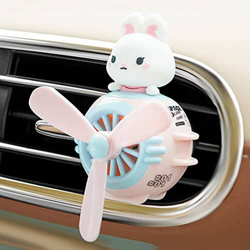 DUHKHAS 2 Pieces Car Air Fresheners, Cute Rabbit and Cat Pilot Car Diffuser, Propeller Air Outlet Vent Fresheners, Suitable for Automotive Interior Decoration (Cat+Rabbit) - 3