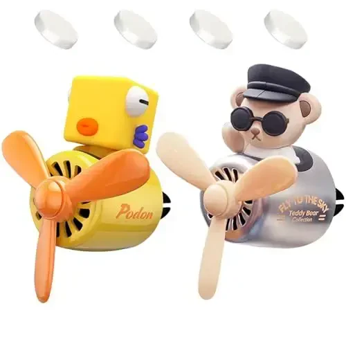 2 Pcs Pilot Car Air Freshener, Cute Duck Car Vent Clip Air Freshener Automotive Air Outlet Fan Diffuser, Automotive Interiors Vent Decoration (Bear+Bodun) - 1