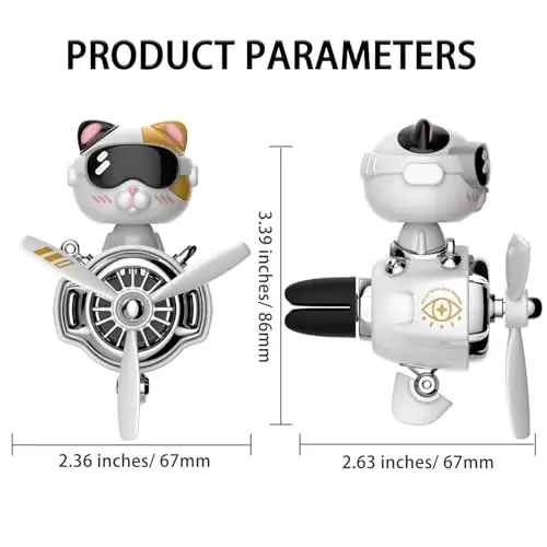 DUHKHAS Car Air Freshener, Cute Cat Vent Clip Automotive Air Outlet Fan Diffuser, Car Interiors Vent Decoration (Shake Head Style - Cat, Ocean Scent, White) - 2
